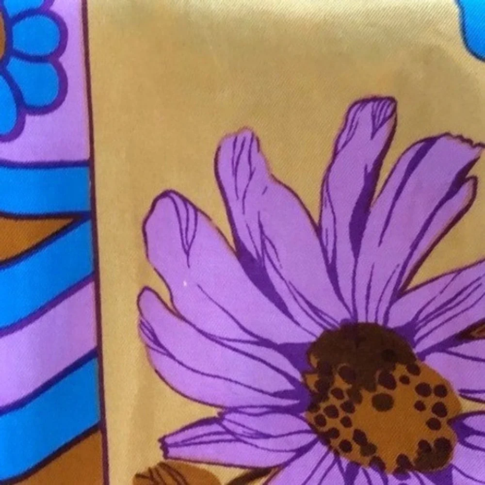 VTG Sant'Angelo Floral Geometric Oblong Scarf Blue Purple Gold‎ Fringe 14